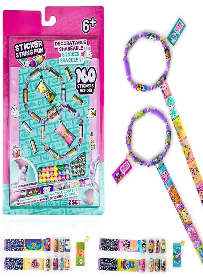 Flavizo DIY Sticker Rolls Bracelet & Band Kit for Kids Girls - 160 Pcs Reusable Cartoon Stickers, Spacer Beads, 16 Bracelet Rolls - Creative Craft & Gift Set, Multicolor - Image 1